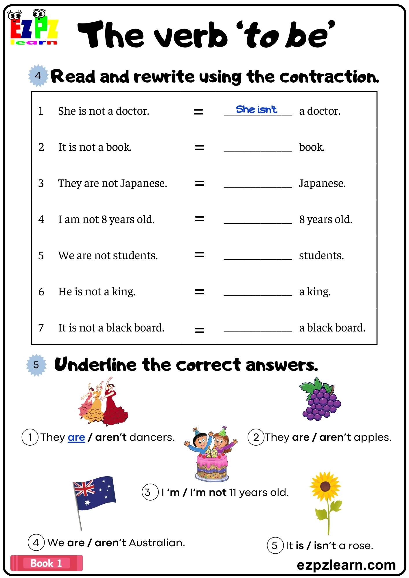 The Verb To Be Simple Present Fill In Contractions Grammar Worksheet